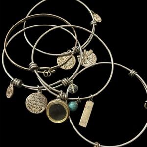 Silver Charm Bangle Bracelet Set